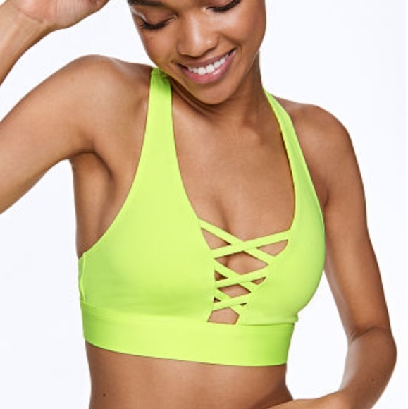 Vs pink neon green Strappy sports bra new - Picture 2 of 3